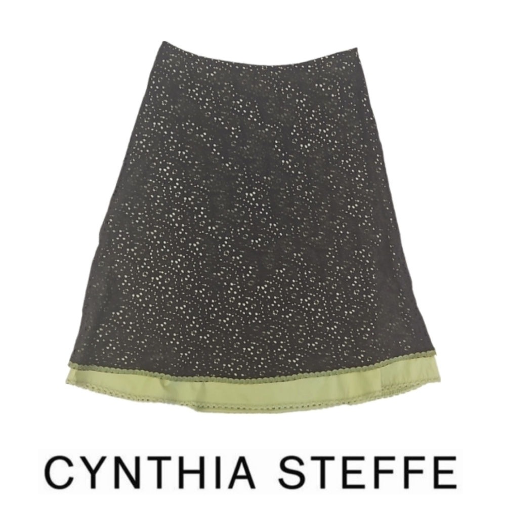 Cynthia Steffe Lime Green & Brown Perforated Lace Texture Skirt, 10